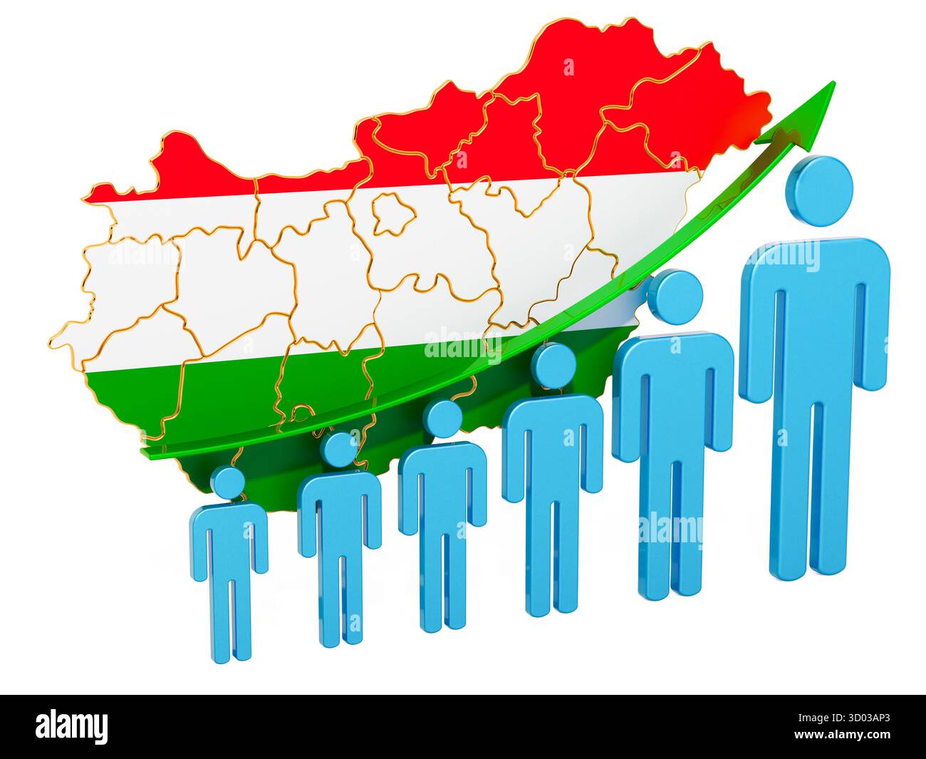 Rating di occupazione e disoccupazione o la mortalità e la fertilità in Ungheria, concetto. 3D rendering isolati su sfondo bianco Foto Stock