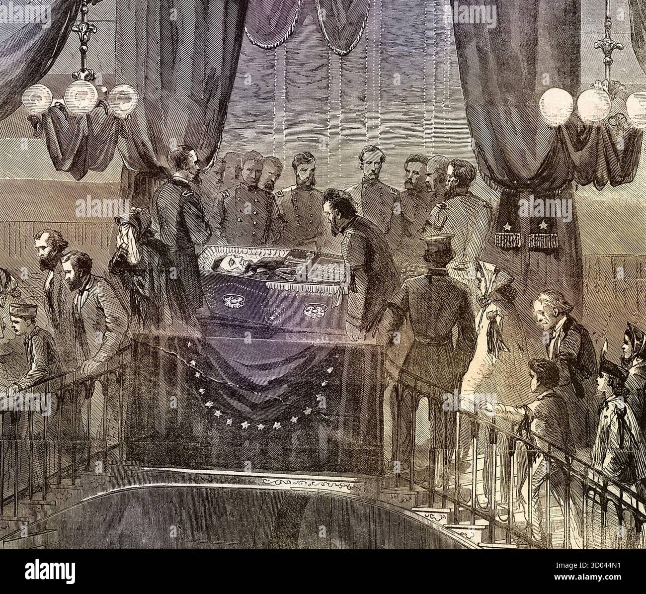 ABRAHAM LINCOLN (1909-1865) si trova nello stato di New York City Hall aprile 24-25 come mostrato in Harper's Magazine 6 maggio 1865 Foto Stock