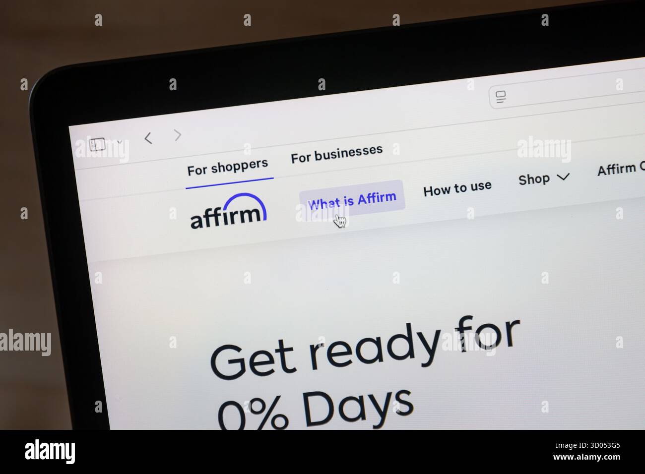 21 ottobre 2025. Pagina Web di conferma. Afferm Holdings, Inc. È un'azienda americana di tecnologia finanziaria e prestatore di servizi point-of-sale. Foto Stock