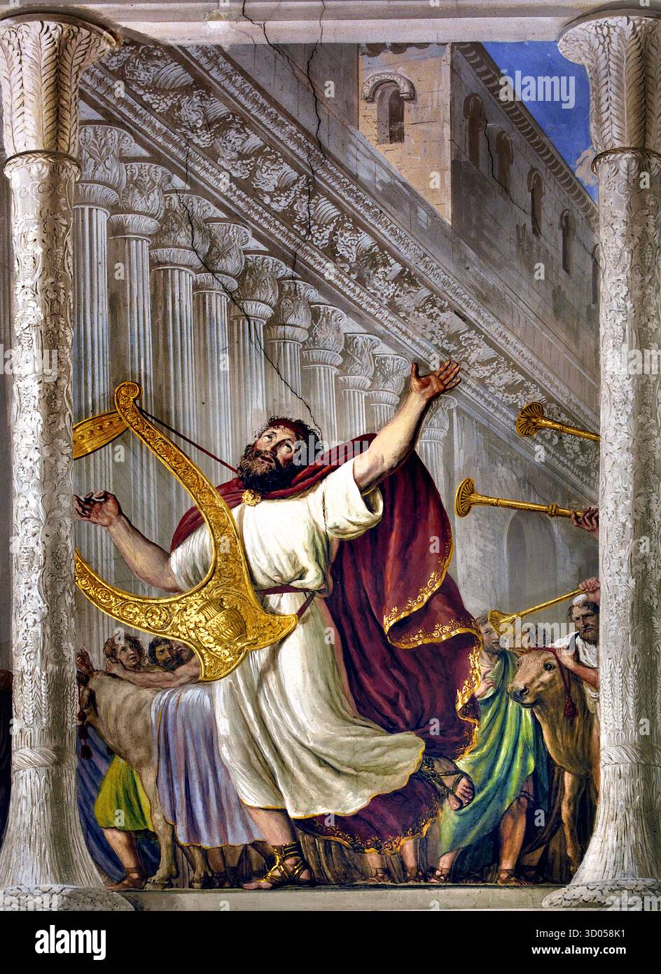 David in camera dell'Arca a Palazzo Pitti Firenze Italia da Giovanni Battista Caracciolo (Battistello) 1578-1635 del xvii secolo . Nel 1816, il soffitto è stato affrescato da Luigi Ademollo 1764 - 1849 con Noè David entrando in camera Gerusalemme con l'arca. (L'arca del patto - Arca della Testimonianza ) è un oro-coperto cassa di legno con coperchio descritto nel libro dell Esodo come contenente le due tavolette di pietra dei Dieci Comandamenti. Foto Stock