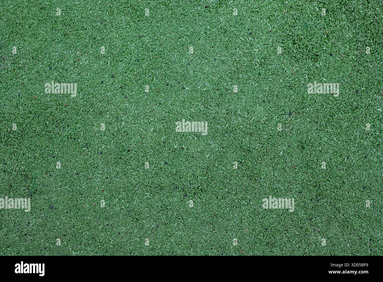 Copertura verde di un campo sportivo, superficie di un campo sportivo all'aperto. Erba verde artificiale come sfondo, vista aerea. Foto Stock