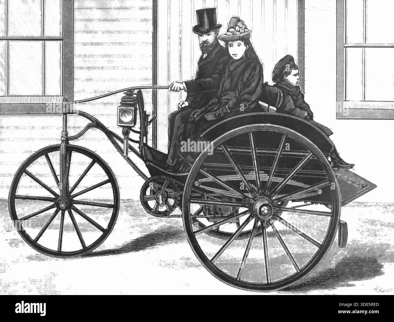 La famiglia guida una carrozza elettrica 1888 Foto Stock