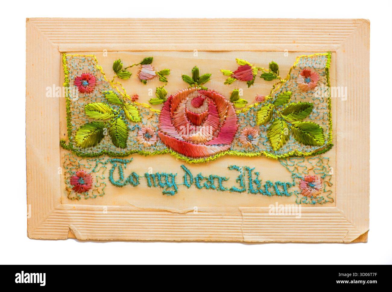 WW! Cartolina di auguri di Natale ricamata in seta, "alla MIA cara nipote" Foto Stock