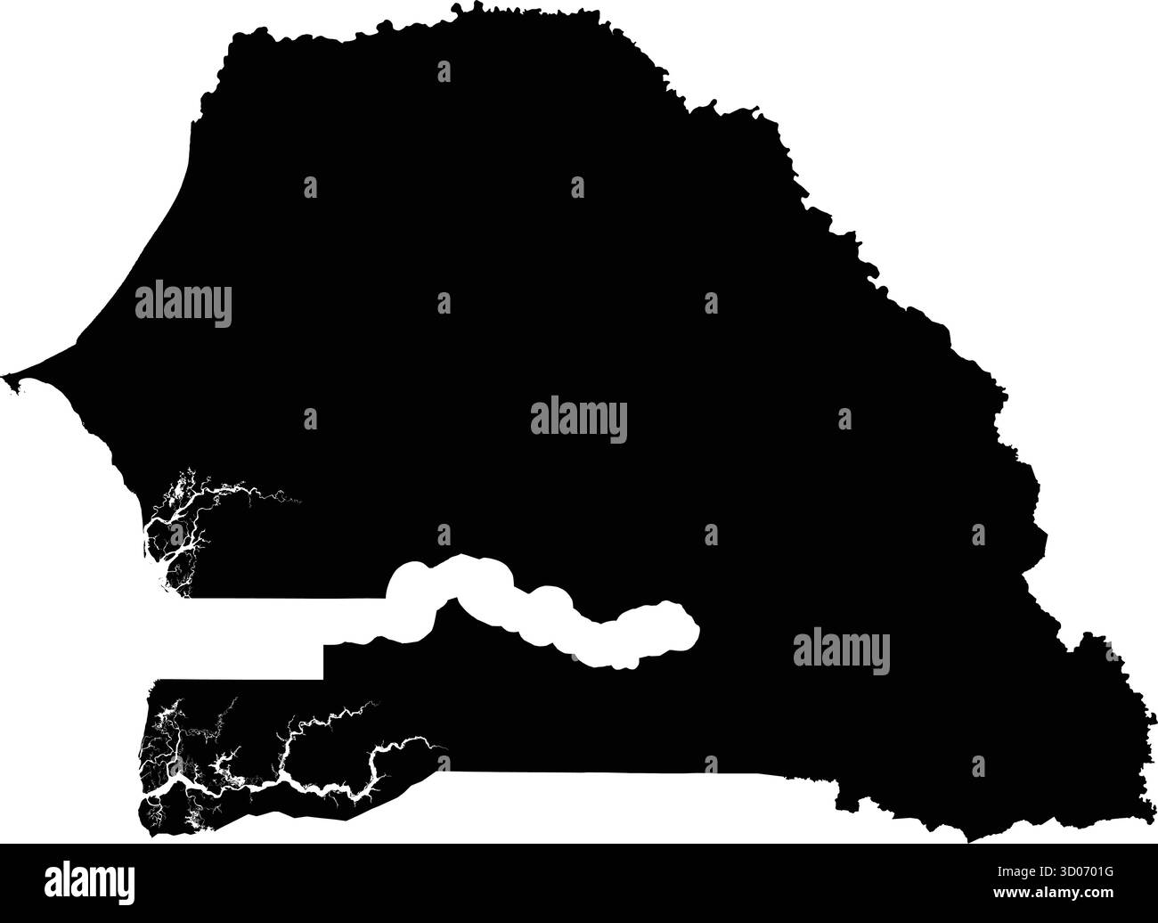 Sagoma vettoriale nera modificabile del paese dell'Africa occidentale del Senegal. Illustrazione Vettoriale