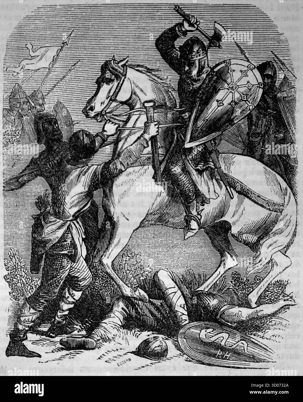 Luigi vi il grasso di Francia (1081 - 1137), nella battaglia di Brenneville, tentò di conquistare la Normandia dal re Enrico i d'Inghilterra nel 1119. Incisione, XIX secolo. Foto Stock