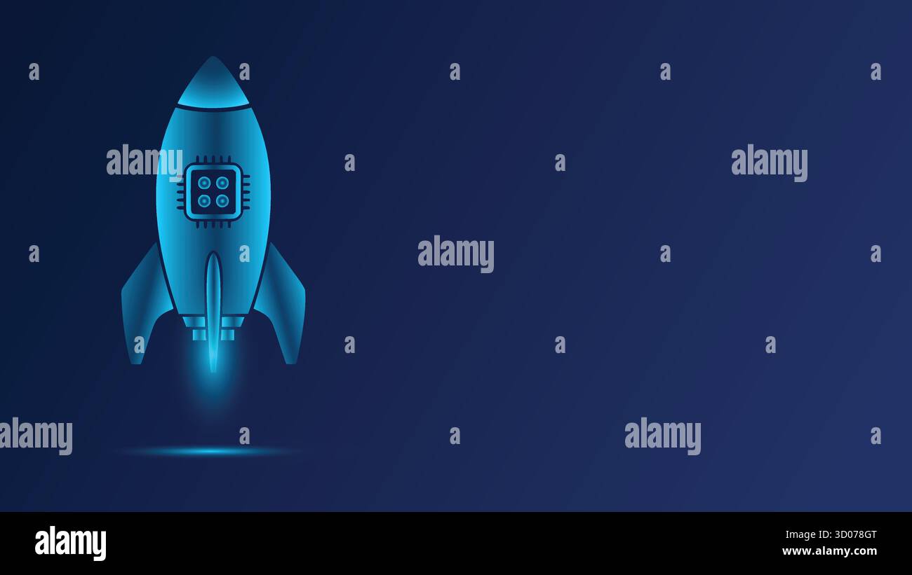 Tecnologia di lancio Rocket intelligenza artificiale concetto innovazione futura Start up Data Processor System Progress. Illustrazione Vettoriale