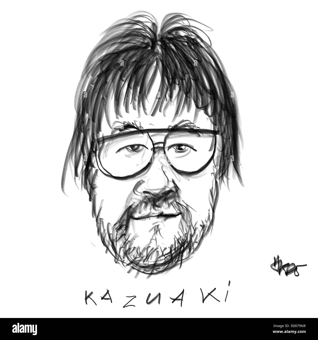 Ritratto a matita dello scrittore Kazuaki Takano Foto Stock