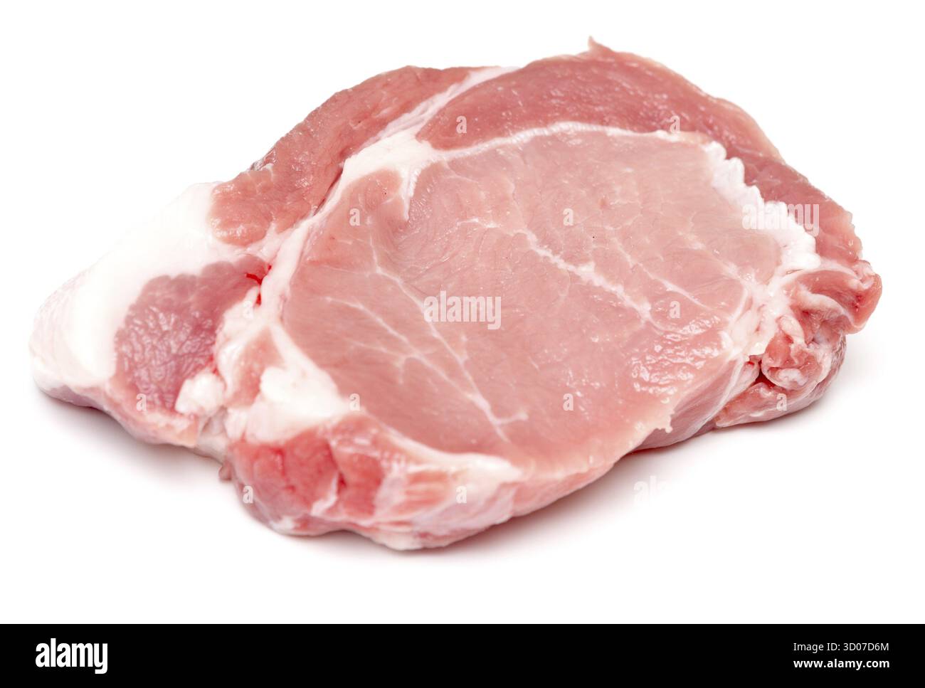 Pezzo di carne di suino isolati su sfondo bianco Foto Stock