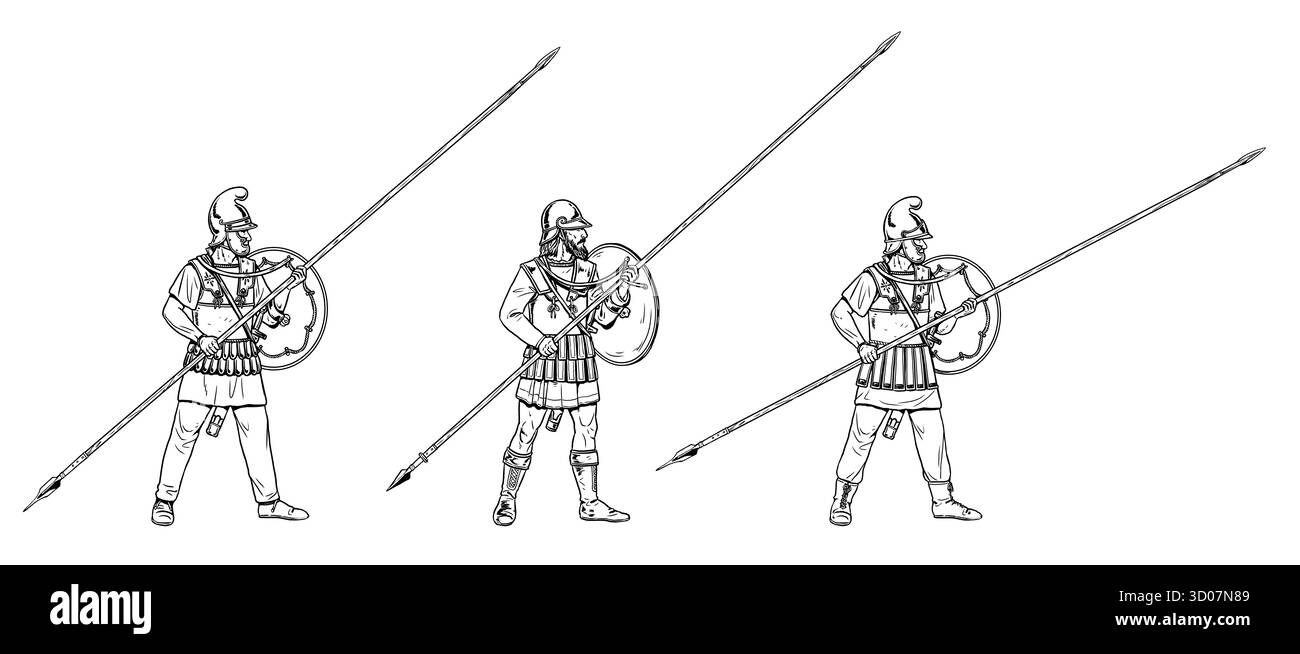 Falangite pontica in battaglia. Antichi guerrieri. Disegno storico. Foto Stock