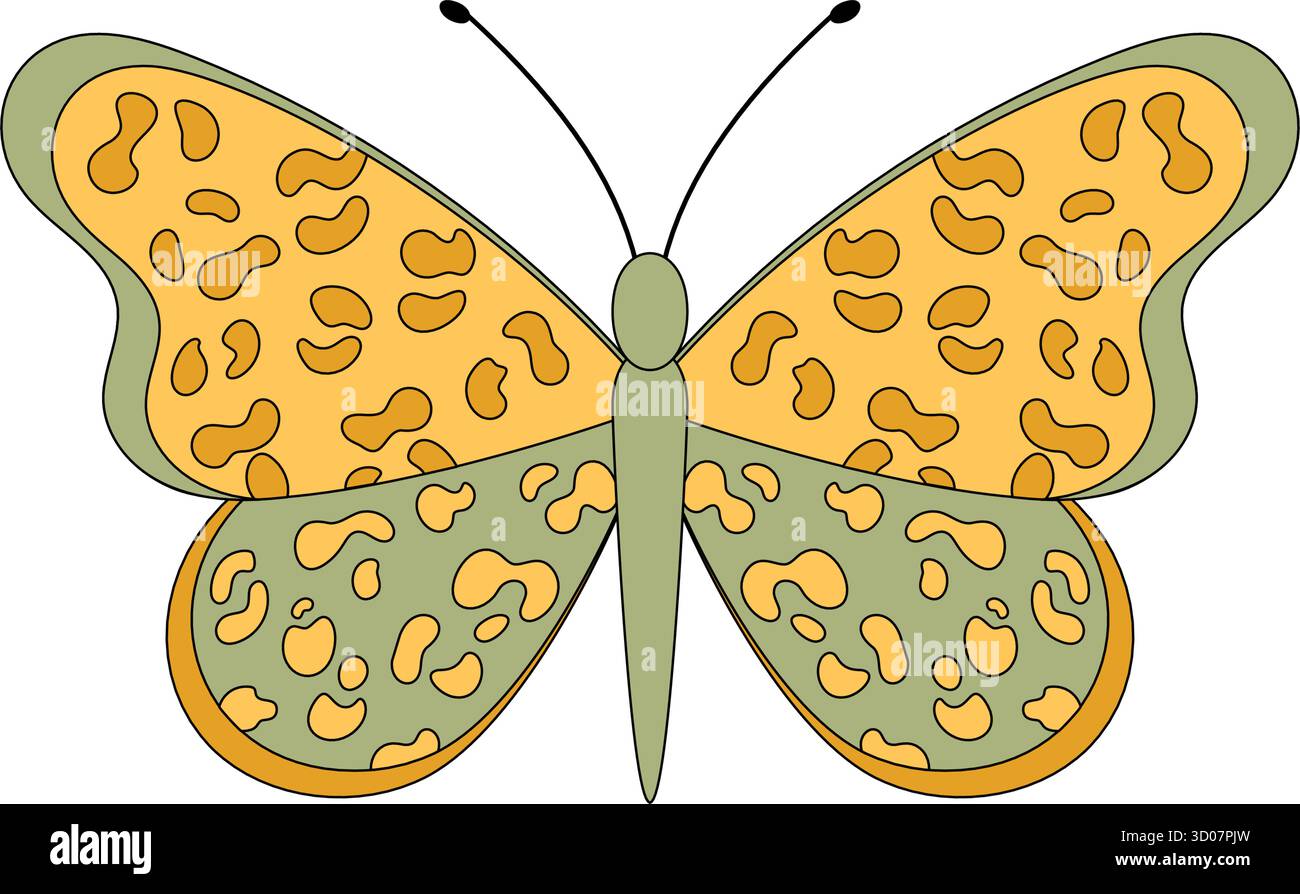 Adesivo retro Groovy Butterfly in giallo Illustrazione Vettoriale Adesivo retro Groovy Butterfly in giallo Illustrazione Vettoriale