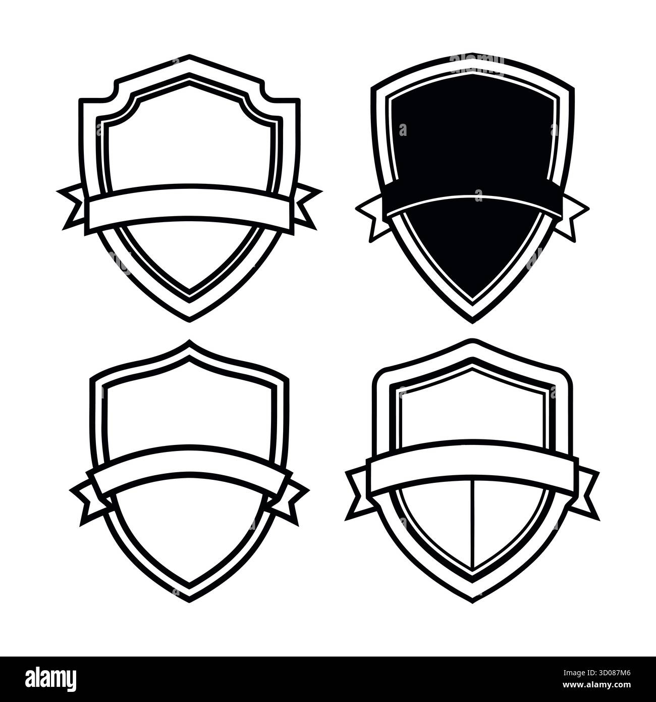 Set di design Vintage Shield Crest con dettagli a nastro Illustrazione Vettoriale