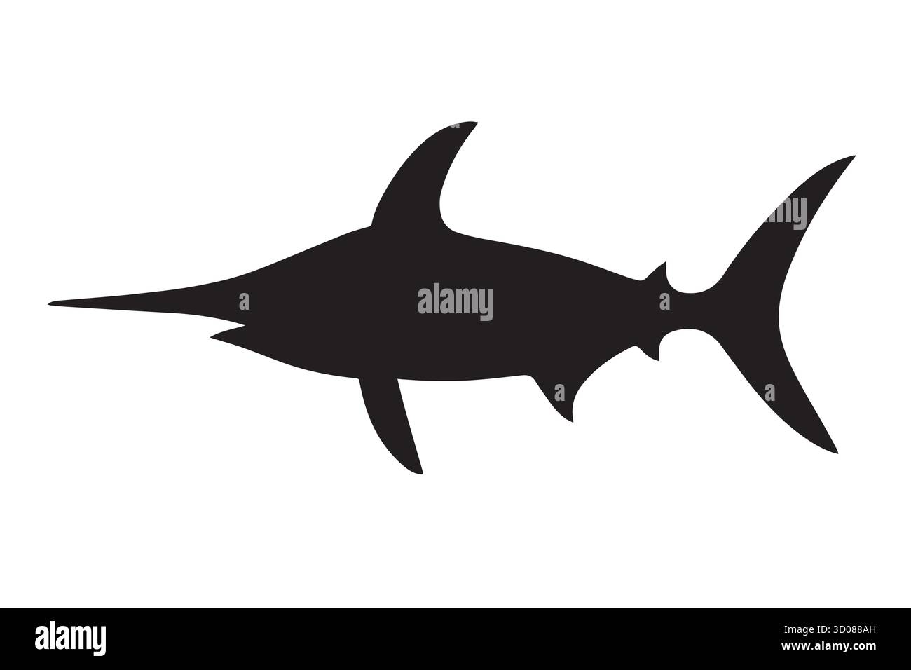 Icona Vector con silhouette dinamica di pesce spada, logo Marlin affilato, emblema da pesca sportiva Illustrazione Vettoriale