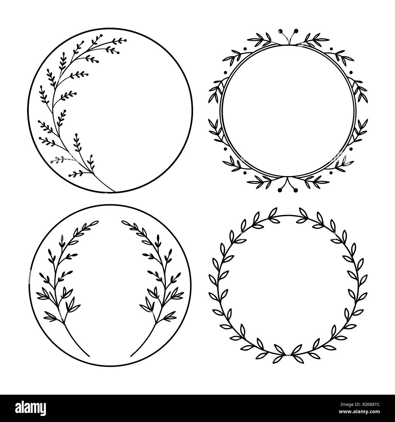 Set di eleganti disegni a ghirlanda floreale con foglie botaniche Illustrazione Vettoriale
