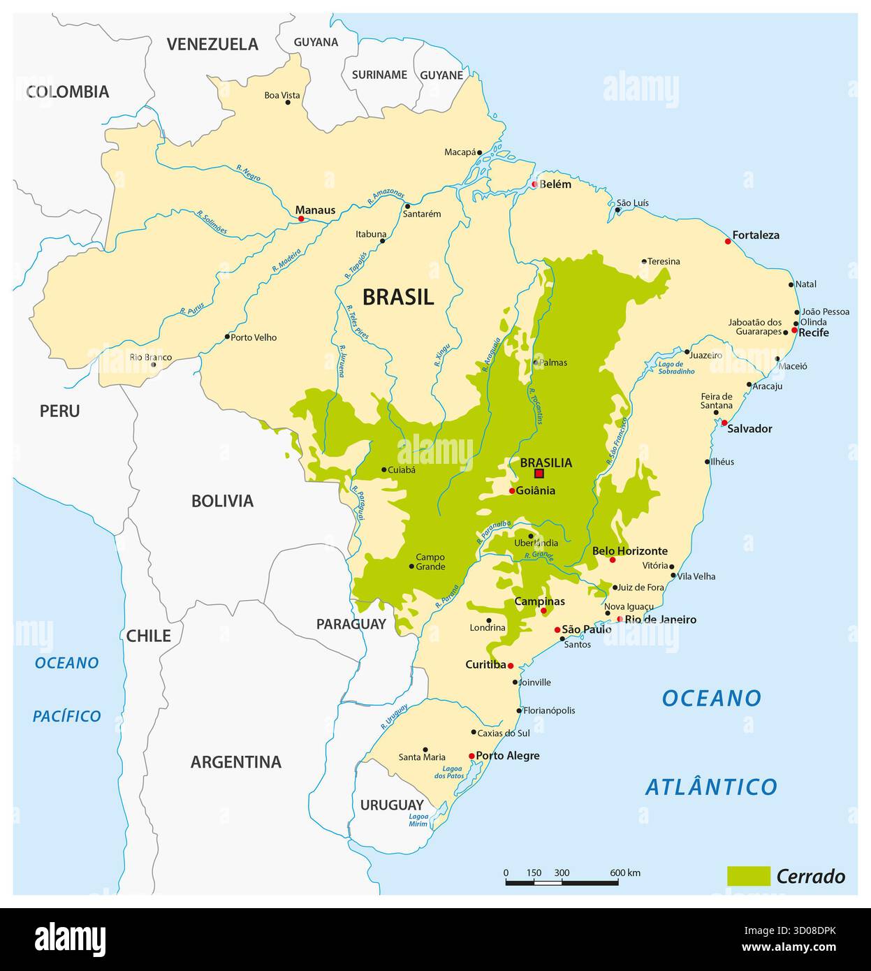 Mappa dell'ecosistema brasiliano del Cerrado Foto Stock