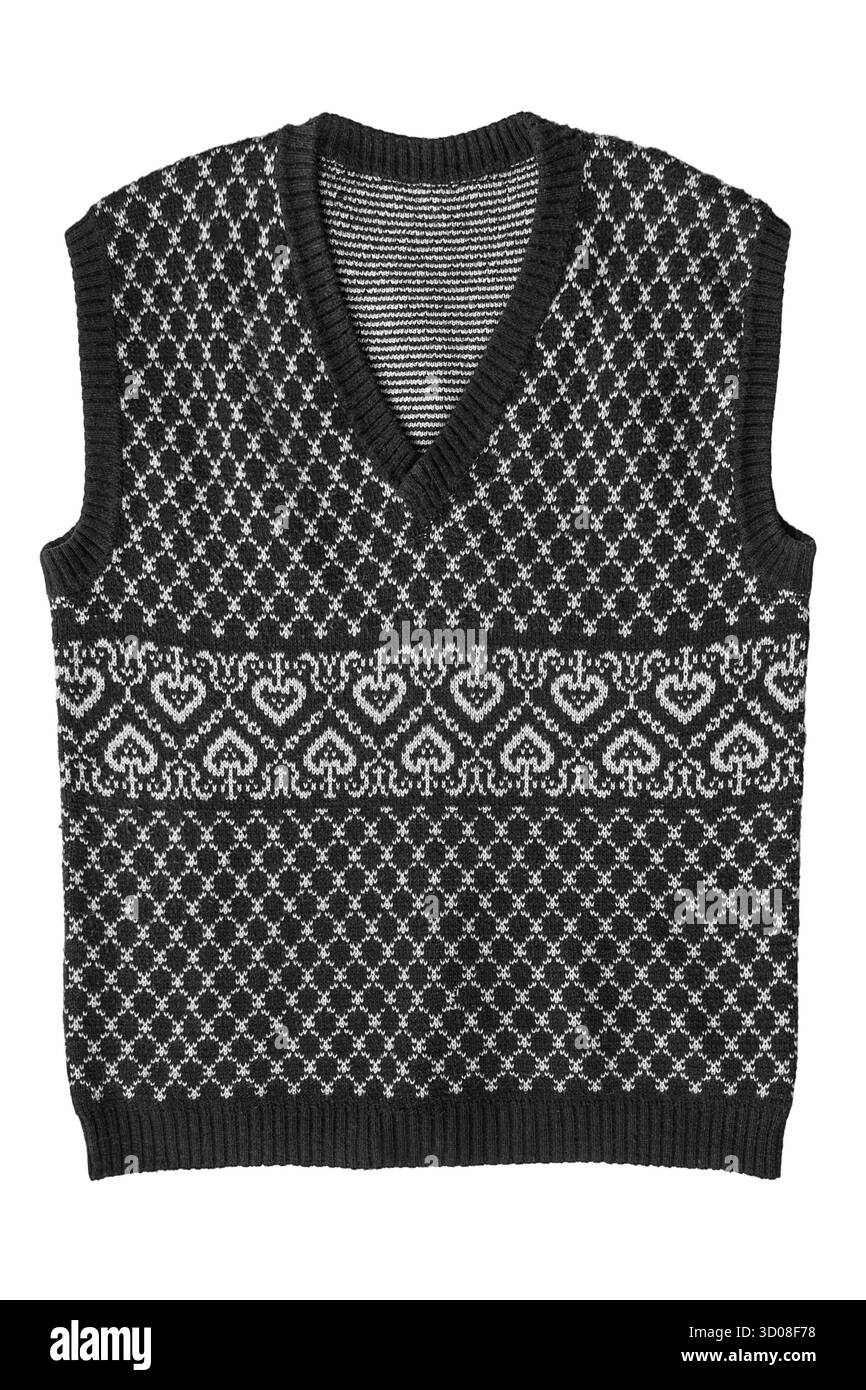 Gilet in lana bianco e nero isolato su sfondo bianco Foto Stock