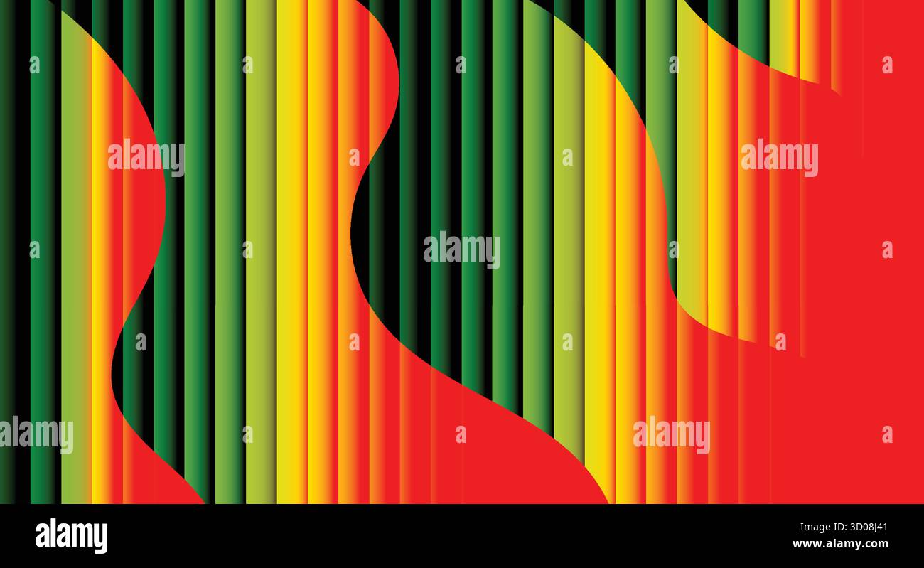 Sfondo astratto con strisce verticali e forme curve sovrapposte in colori vivaci. Illustrazione Vettoriale