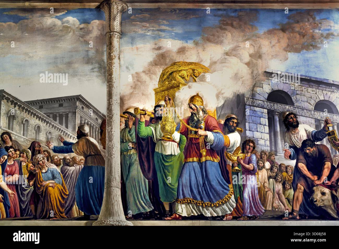 David accompagna il trasporto dell arca dell alleanza stanza dell'Arca a Palazzo Pitti Firenze Italia da Giovanni Battista Caracciolo (Battistello) 1578-1635 del xvii secolo . Nel 1816, il soffitto è stato affrescato da Luigi Ademollo 1764 - 1849 con Noè entrando in Gerusalemme con l'arca. (L'arca del patto - Arca della Testimonianza ) è un oro-coperto cassa di legno con coperchio descritto nel libro dell Esodo come contenente le due tavolette di pietra dei Dieci Comandamenti. Foto Stock