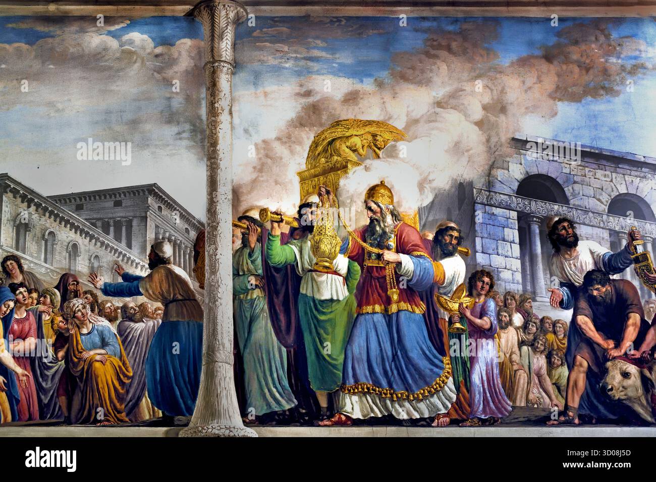 David accompagna il trasporto dell arca dell alleanza stanza dell'Arca a Palazzo Pitti Firenze Italia da Giovanni Battista Caracciolo (Battistello) 1578-1635 del xvii secolo . Nel 1816, il soffitto è stato affrescato da Luigi Ademollo 1764 - 1849 con Noè entrando in Gerusalemme con l'arca. (L'arca del patto - Arca della Testimonianza ) è un oro-coperto cassa di legno con coperchio descritto nel libro dell Esodo come contenente le due tavolette di pietra dei Dieci Comandamenti. Foto Stock