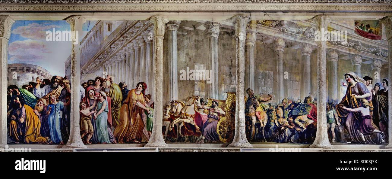 David nella sala dell'Arca Palazzo Pitti Firenze Italia di Giovanni Battista Caracciolo (Battistello) 1578–1635 XVII secolo . Nel 1816, il soffitto fu affrescato da Luigi Ademollo 1764 - 1849 con Noè che entra a Gerusalemme con l'Arca dell'Alleanza (Arca della testimonianza). È un petto in legno rivestito d'oro con coperchio descritto nel Libro dell'Esodo come contenente le due tavolette in pietra dei dieci Comandamenti. Foto Stock