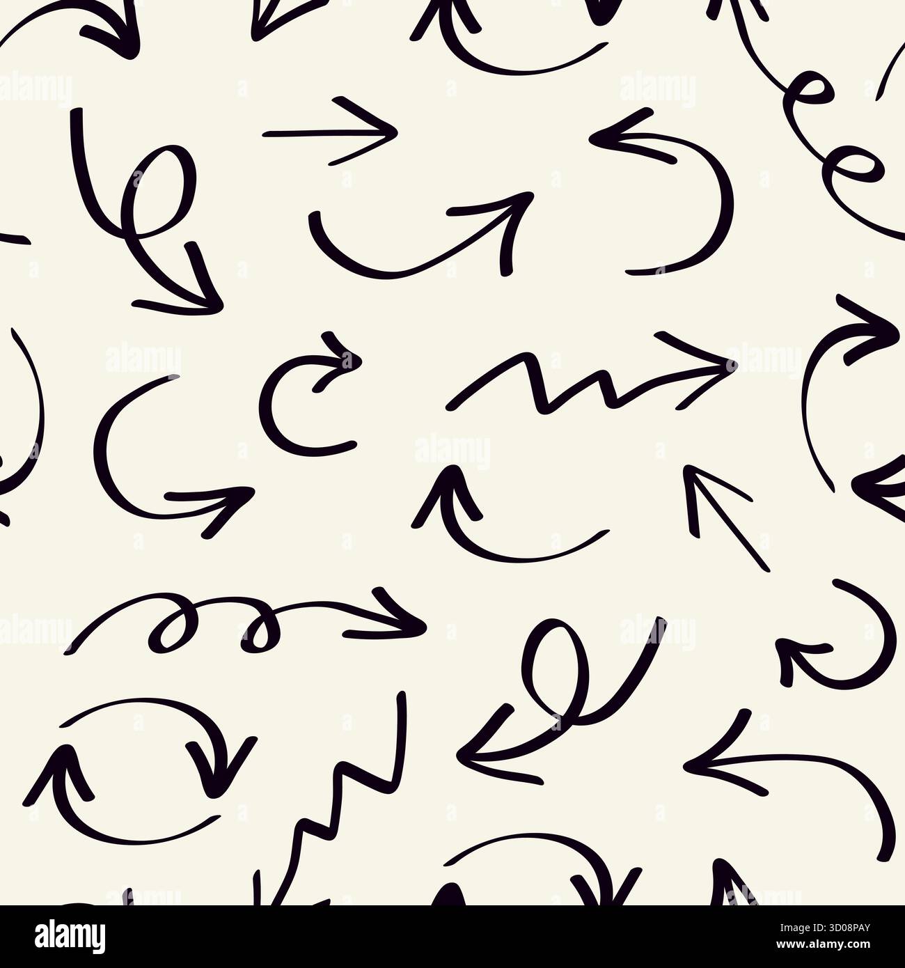 motivo vettoriale senza cuciture con frecce nere disegnate a mano; perfetto per sfondi, carta da imballaggio, cancelleria, web design, e progetti creativi - vettore i Illustrazione Vettoriale
