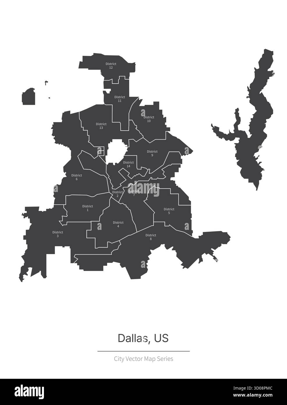 Mappa di Dallas. Mappa vettoriale della città negli Stati Uniti. Illustrazione Vettoriale