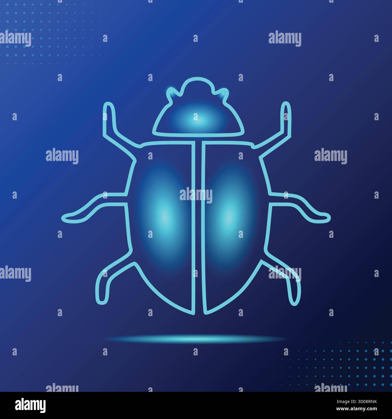 Grafica di cyberbug astratta, simbolo di insetti digitali moderni, emblema futuristico della tecnologia bagliore, luminoso segnale di errore software. Illustrazione Vettoriale