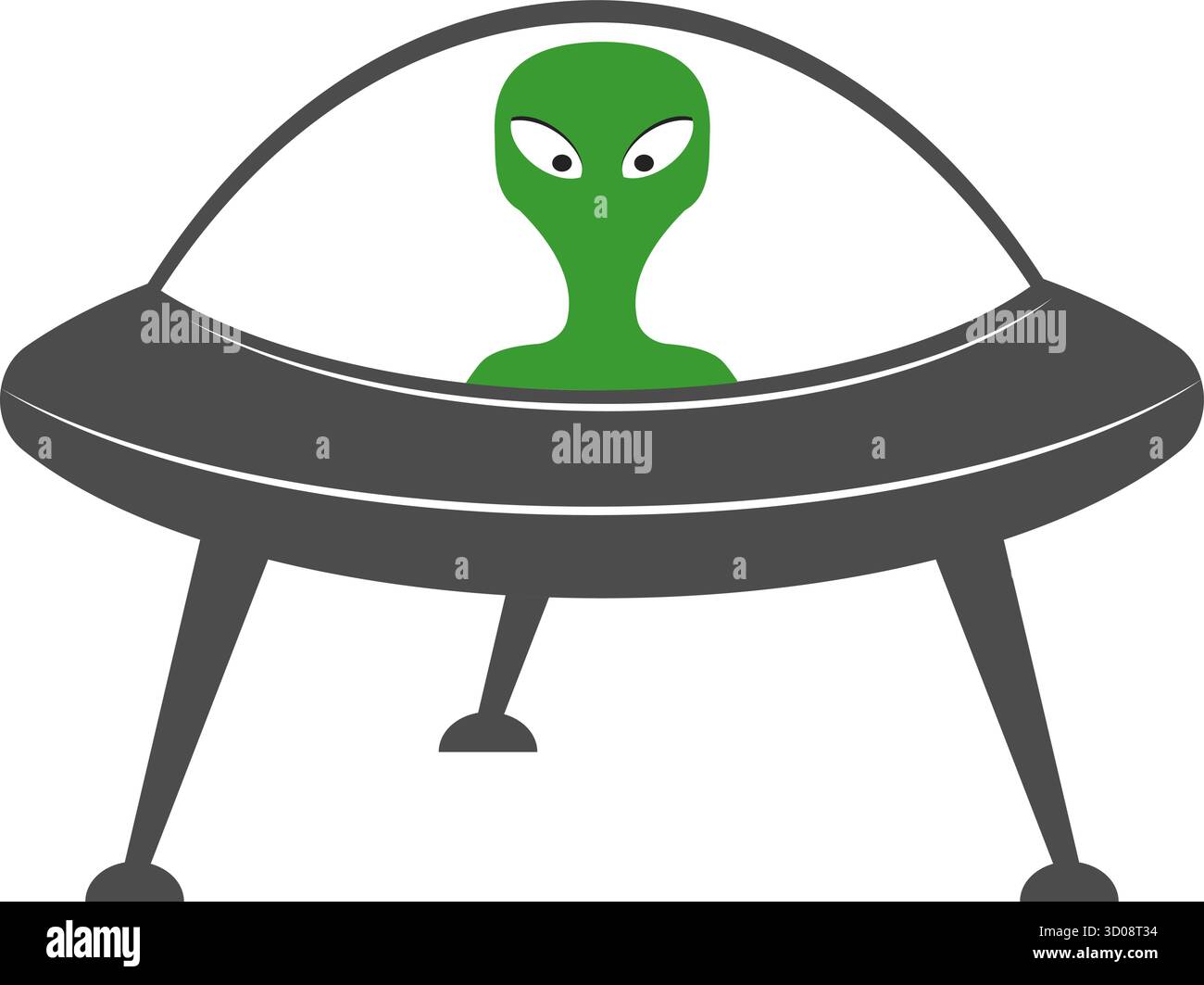 Un alieno è seduto in un disco volante. Illustrazione Vettoriale