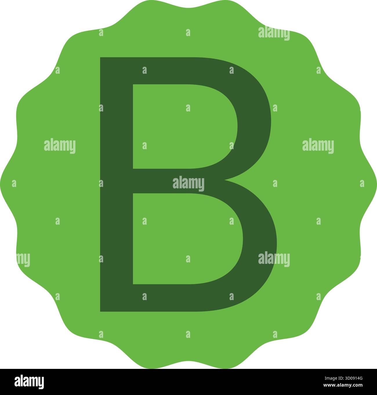 Elegante lettera B verde posizionata all'interno di una cornice circolare verde chiaro. Vettore EPS perfetto per loghi, grafica didattica e arte tipografica. Illustrazione Vettoriale