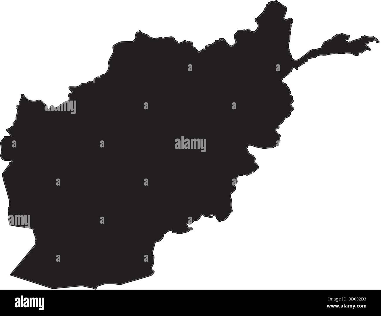Mappa vettoriale nera dell'Afghanistan che mostra i confini nazionali e un design minimalista pulito per uso infografico ed educativo Illustrazione Vettoriale
