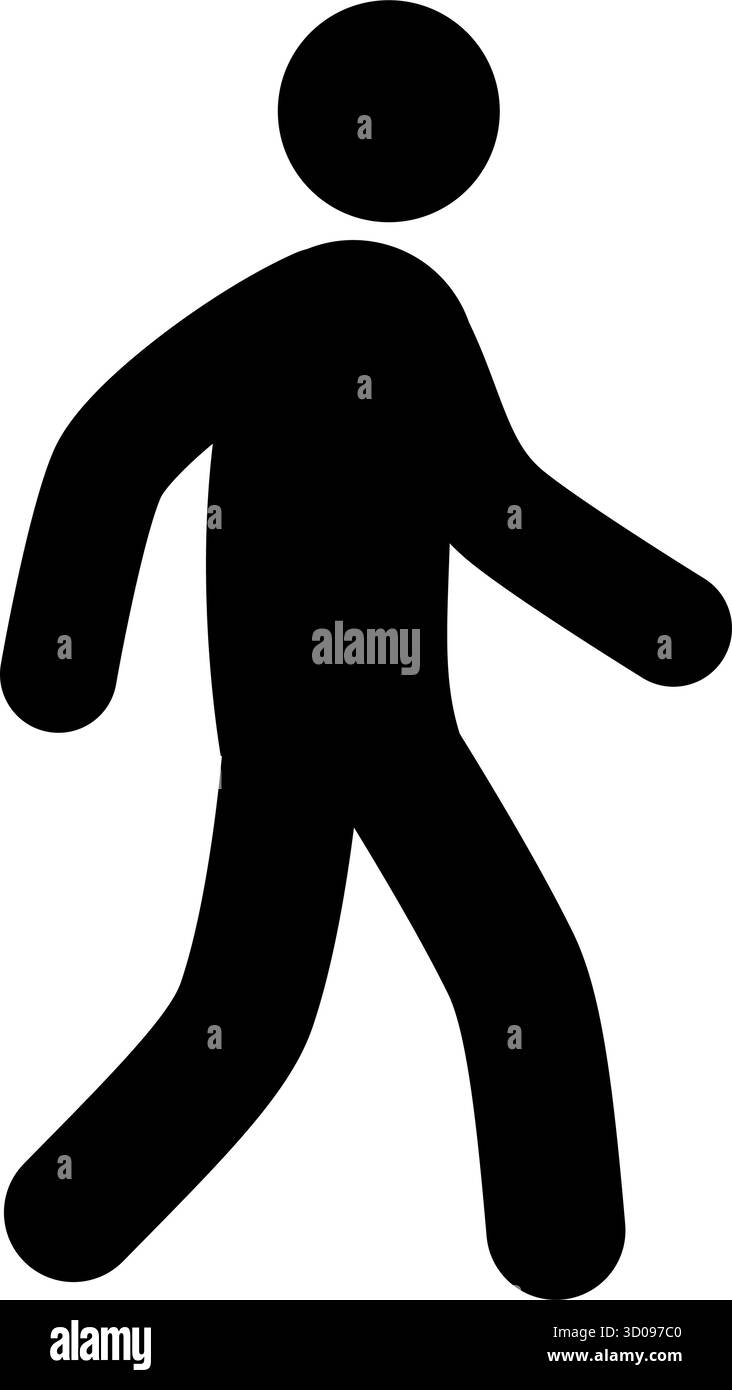 classico semplice uomo che cammina silhouette pedonale personaggio con bastone vista laterale vettore isolato su sfondo trasparente Illustrazione Vettoriale