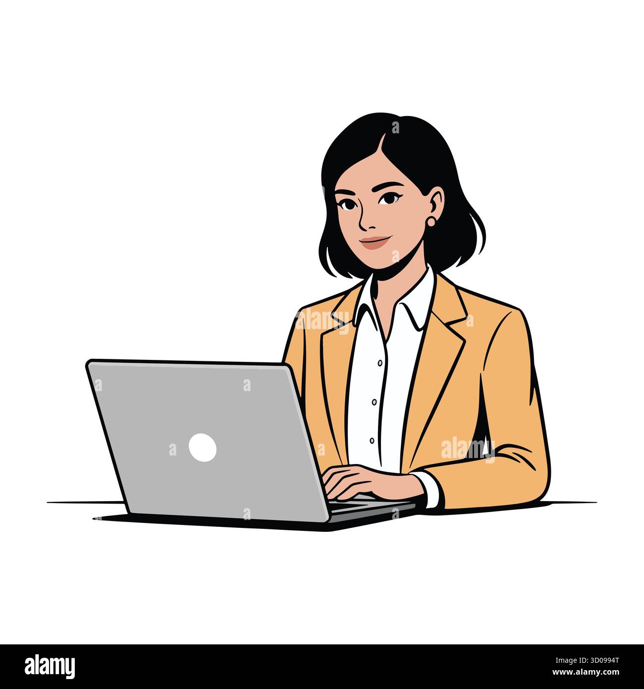 Donna d'affari che lavora su un computer portatile in un ambiente professionale in ufficio Illustrazione Vettoriale