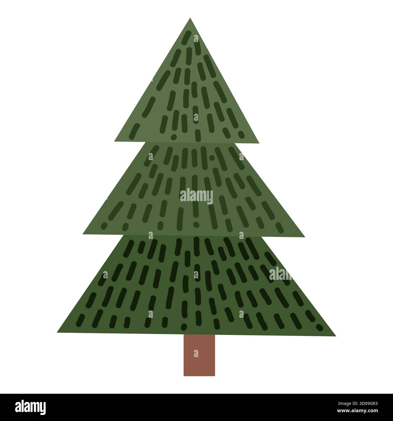 Albero di Natale in stile cartoni animati. Abete di Capodanno disegnato a mano. Illustrazione vettoriale di conifere isolate su sfondo bianco Illustrazione Vettoriale