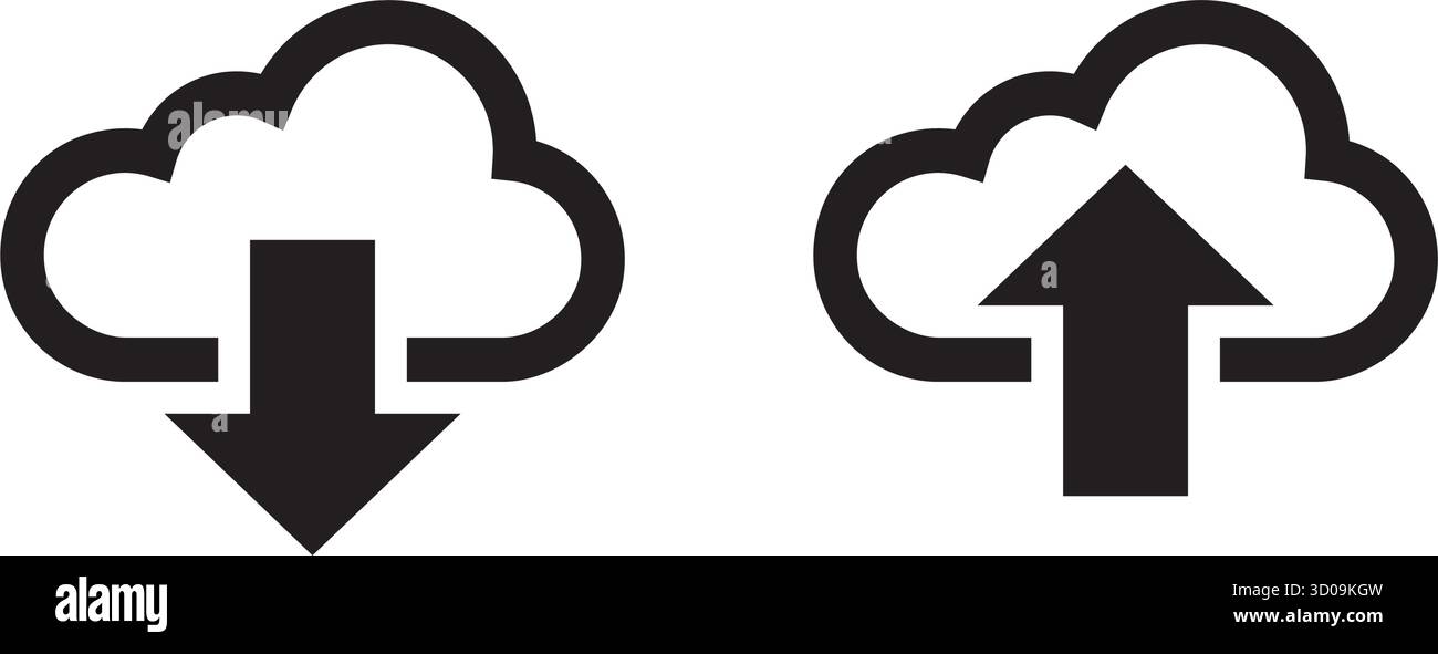 semplice caricamento classico da scaricare da internet, icone di archiviazione cloud impostate su sfondo trasparente Illustrazione Vettoriale