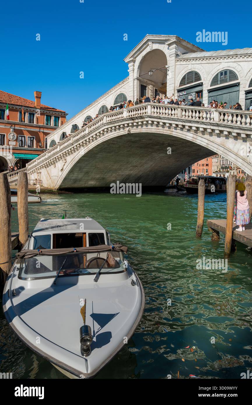 Il famoso Ponte di Rialto sul Canal grande a Venezia Foto Stock