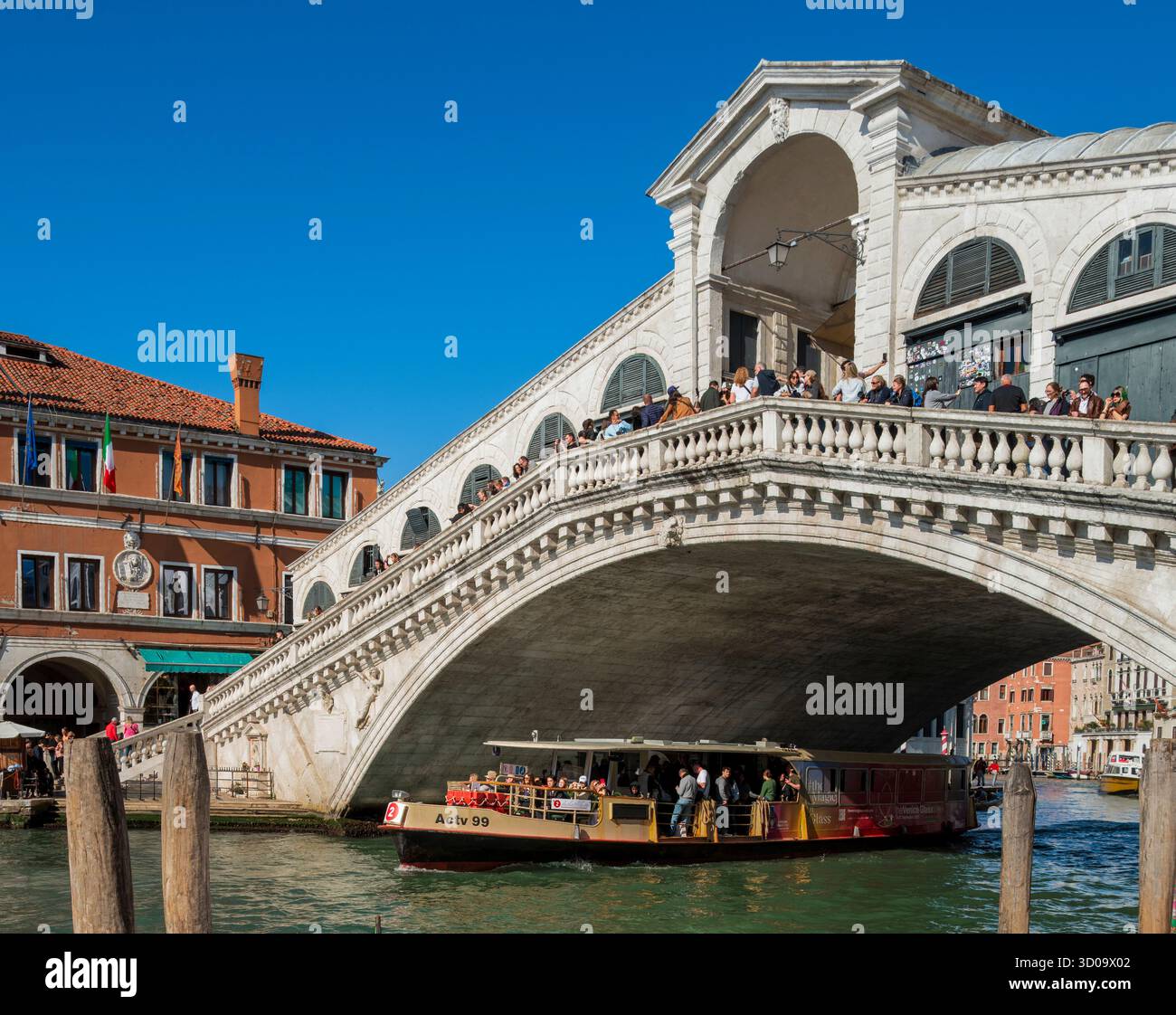 Il famoso Ponte di Rialto sul Canal grande a Venezia Foto Stock