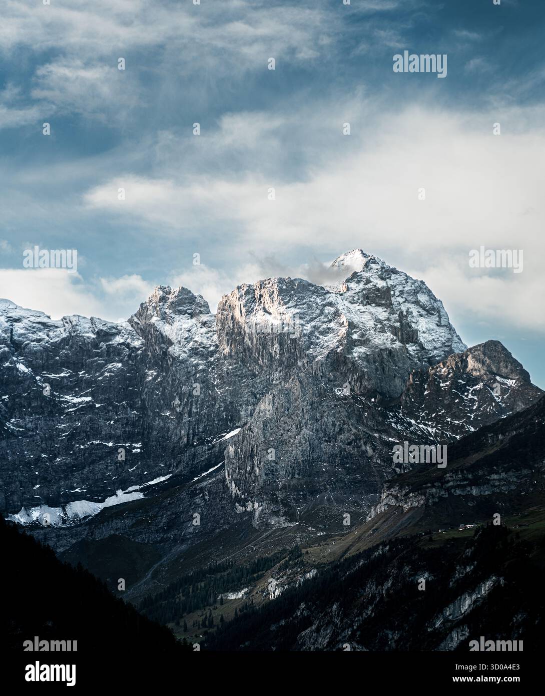 Montagne svizzere all'alba - neve leggera e luce mattutina da sogno Foto Stock