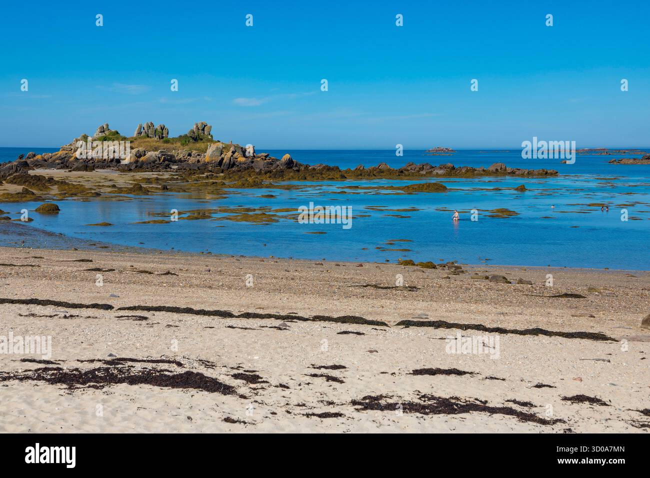 Francia, manche, Granville, isole Chausey, Grand Island, spiaggia di grande Greve, rocce di Moines Foto Stock