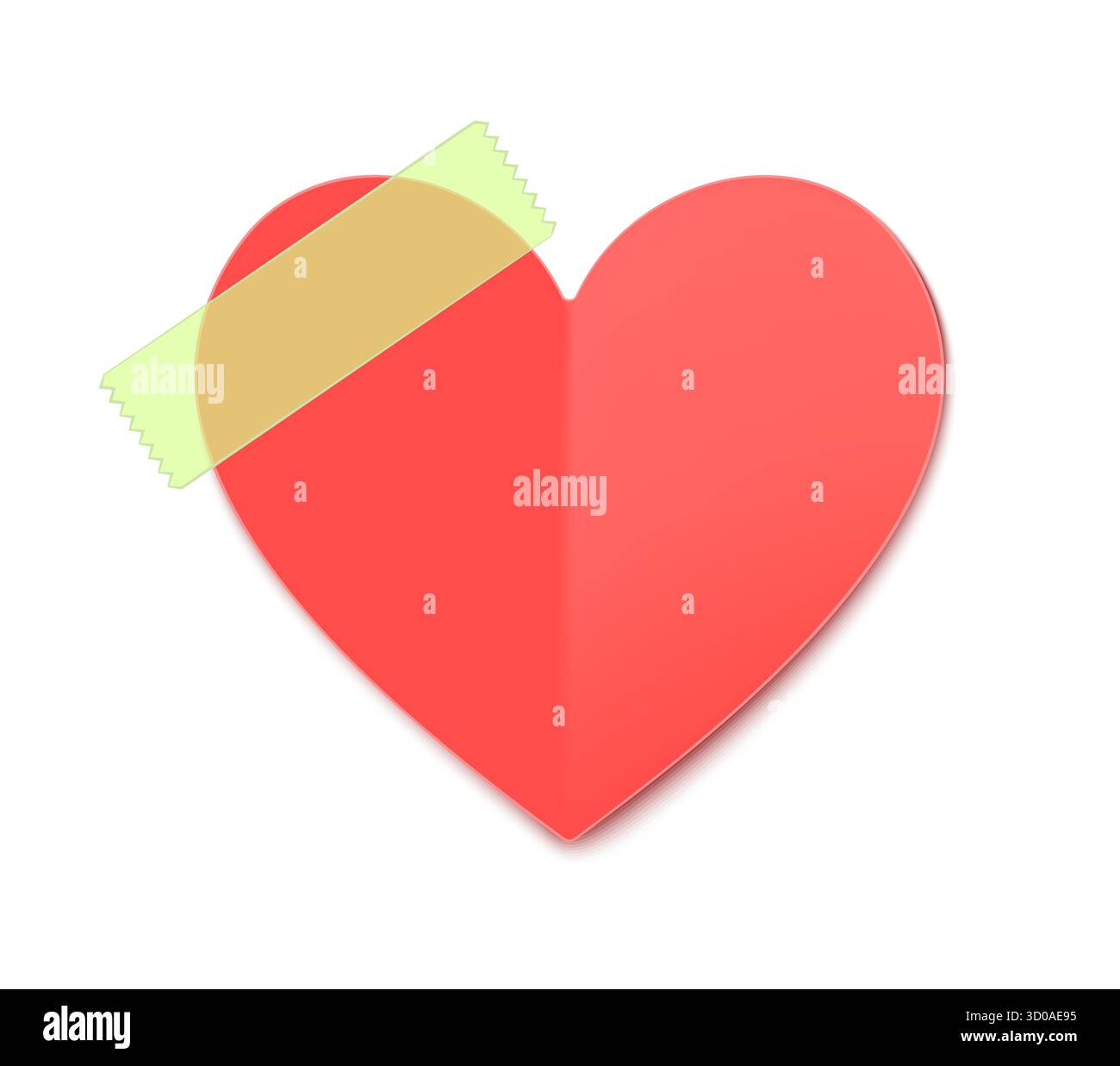 Adesivo realistico cuore rosso festivo di San Valentino. Nota adesiva 3d a forma di cuore di San Valentino, etichetta vettoriale decorativa romantica per le vacanze. Adesivo romantico per cartoleria con nastro adesivo trasparente Illustrazione Vettoriale