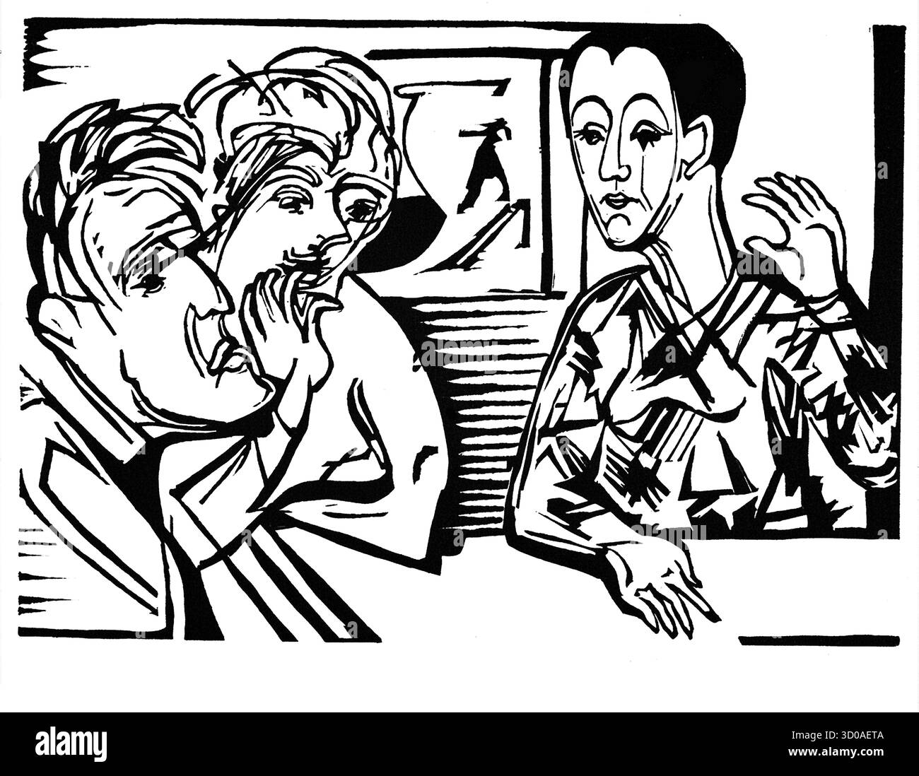 Conversazione di Ernst Ludwig Kirchner, pittura espressionista tedesca dell'inizio del XX secolo, scena di interazione sociale modernista, opere d'arte di dominio pubblico Foto Stock
