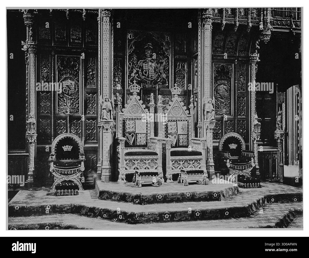 Il Trono nella camera dei Lord. Fotografia d'archivio vintage di Benjamin Stone, anni '1890 - '1900 Foto Stock