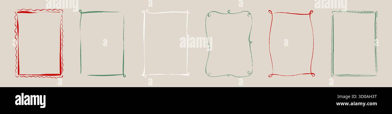 Set di cornici stravaganti e ruvide per pastello grunge. Matita disegnata a mano, gesso, carbone, elemento di design pastello per Natale, Capodanno, compleanno, San Valentino Illustrazione Vettoriale