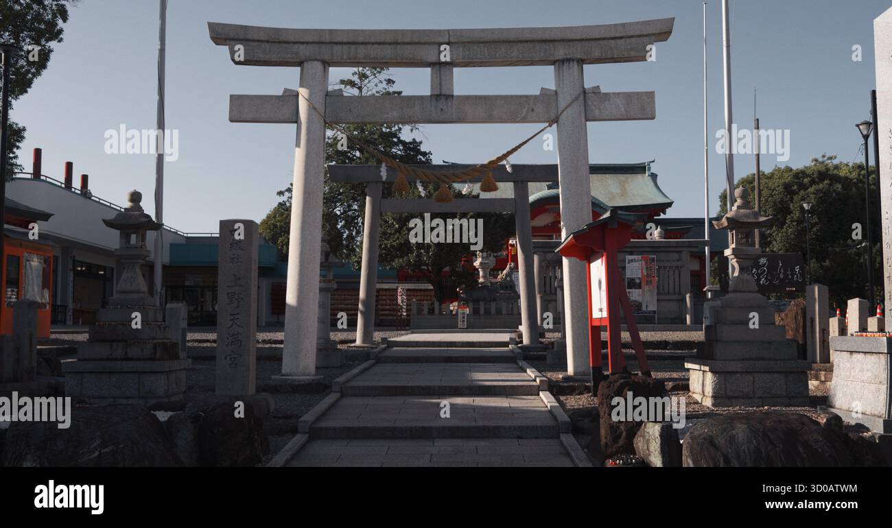 Sentiero di pietra d'ingresso al santuario giapponese di Torii Foto Stock