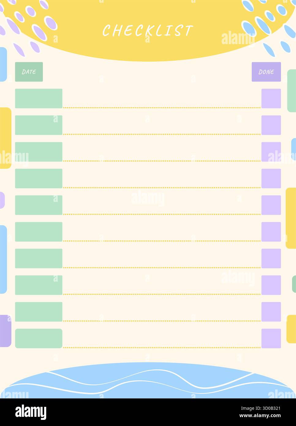 Elenco di controllo, elenco attività, modello vettoriale con elementi geometrici astratti. Pianifica per 10 giorni o 10 attività Illustrazione Vettoriale