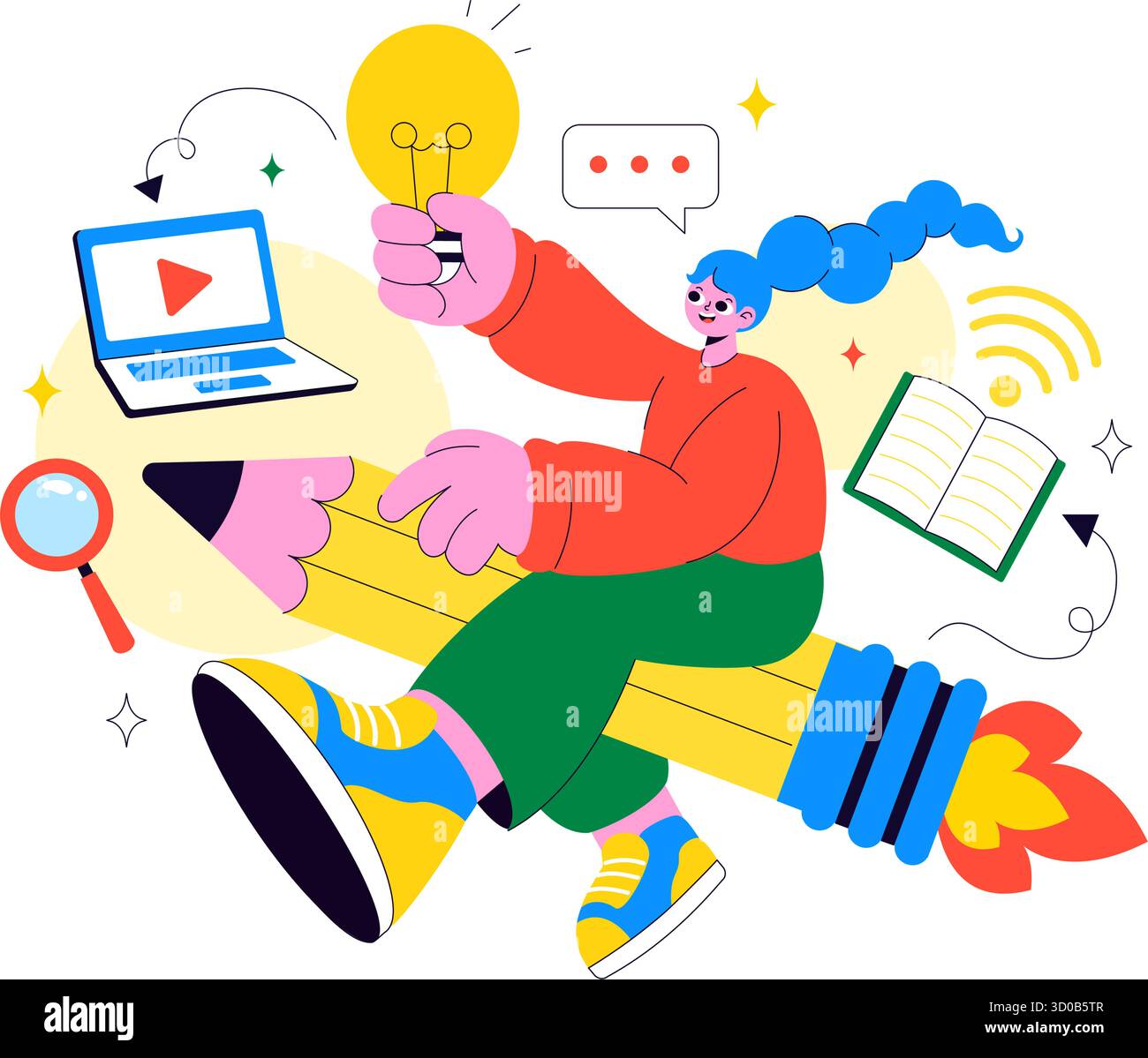 Illustrazione di EdTech Startup Vector che offre opportunità nell'e-Learning, nella piattaforma per l'istruzione moderna e nell'innovazione tecnologica per l'apprendimento online Illustrazione Vettoriale