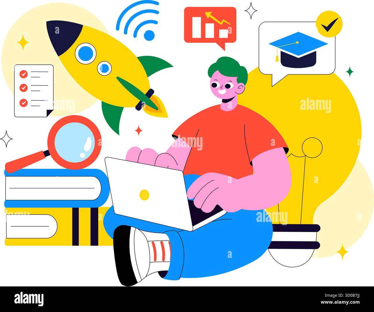 Illustrazione di EdTech Startup Vector che offre opportunità nell'e-Learning, nella piattaforma per l'istruzione moderna e nell'innovazione tecnologica per l'apprendimento online Illustrazione Vettoriale