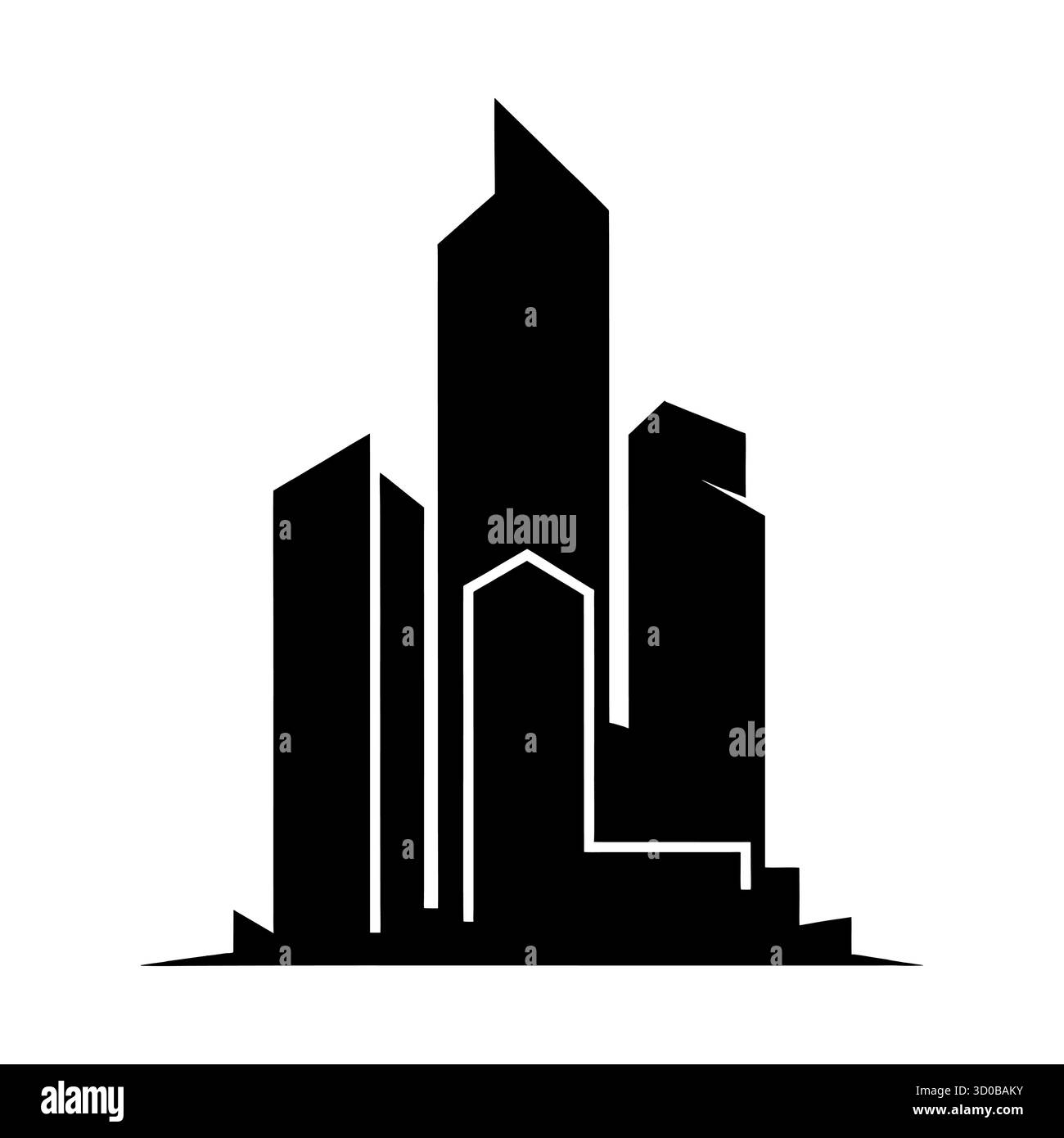 Silhouette astratta in bianco e nero con grattacieli moderni. Illustrazione Vettoriale