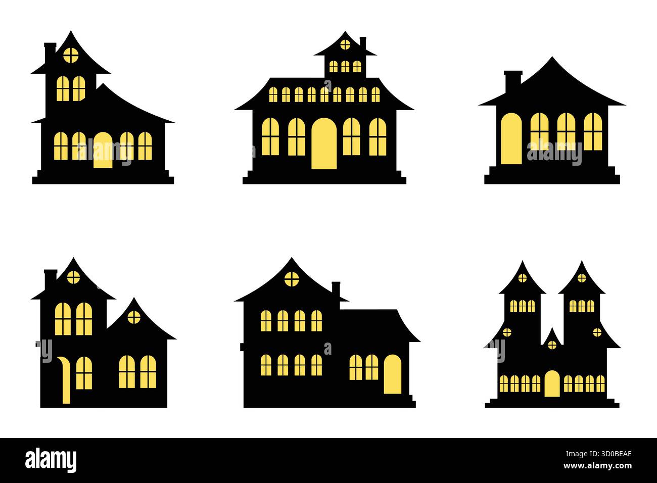 Sagoma di Una casa o di un castello con luce calda Illustrazione Vettoriale