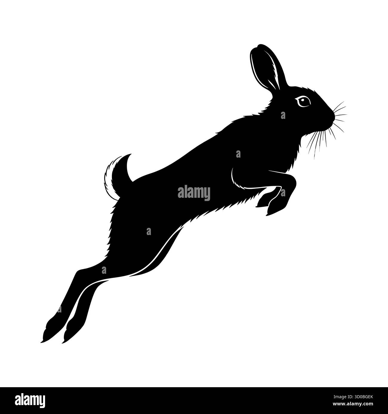 Silhouette di un coniglio che salta su sfondo bianco. Illustrazione Vettoriale