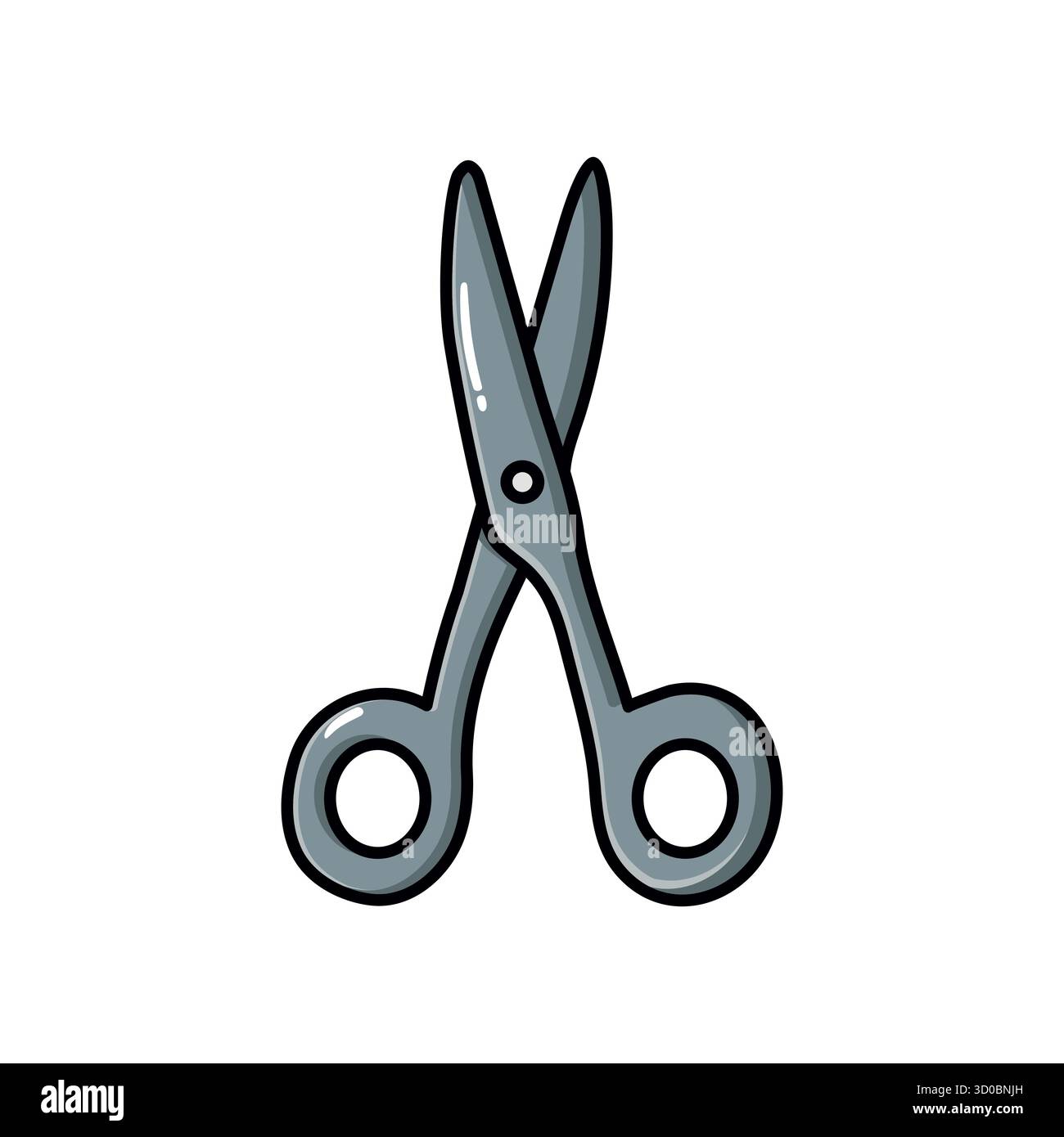 Illustrazione disegnata a mano di un paio di forbici metalliche in stile vettoriale piatto. Perfetto per l'istruzione, l'artigianato, l'ufficio, il design e la creatività generale Illustrazione Vettoriale