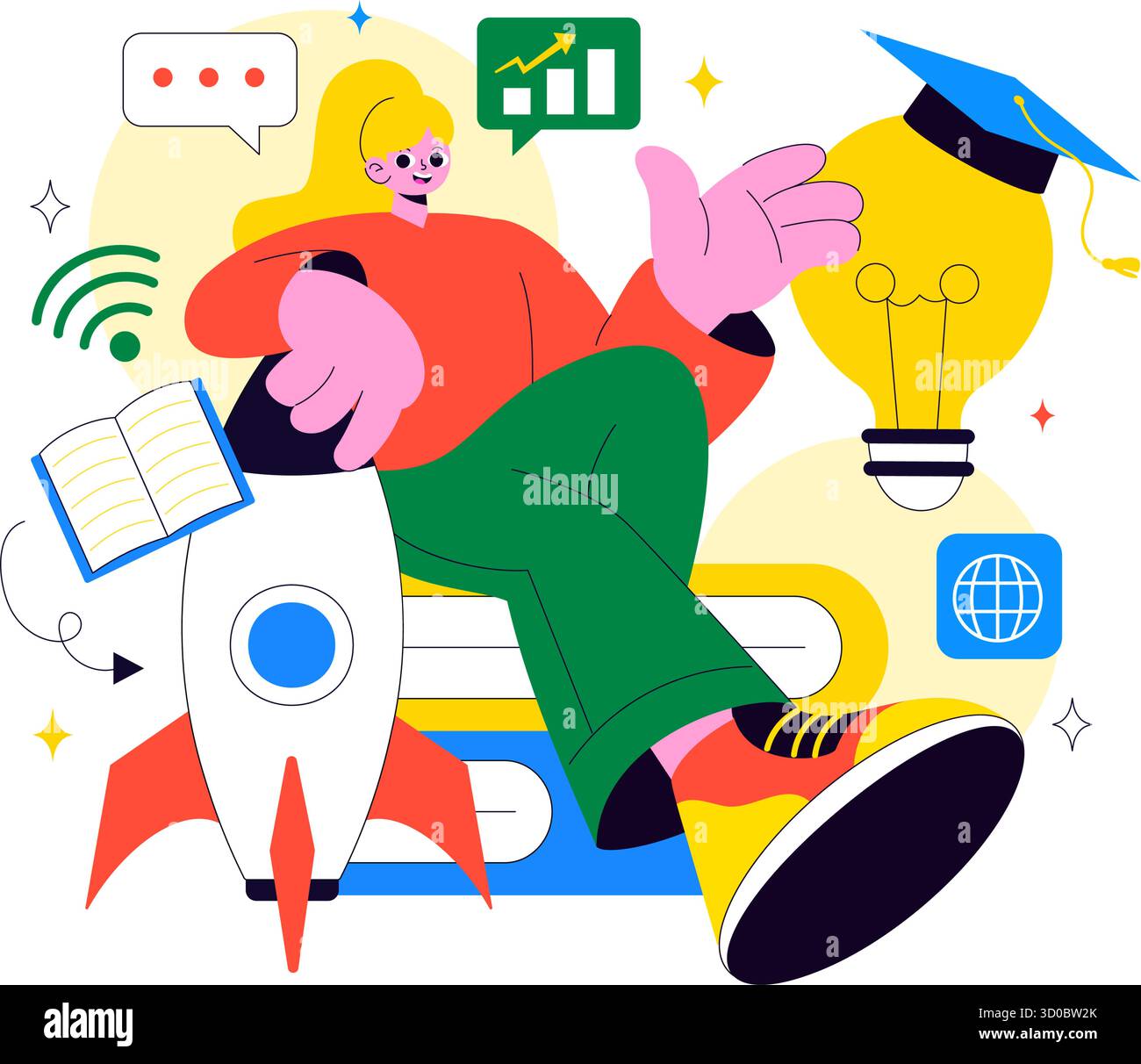 Illustrazione di EdTech Startup Vector che offre opportunità nell'e-Learning, nella piattaforma per l'istruzione moderna e nell'innovazione tecnologica per l'apprendimento online Illustrazione Vettoriale